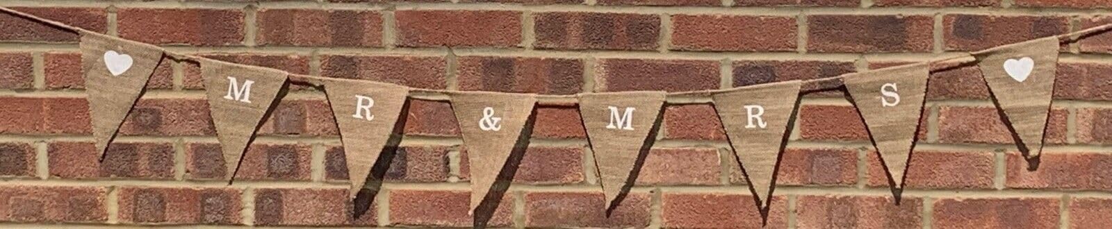 8 Pennants Mr & Mrs And Hearts Hessian Bunting