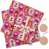 Pack of 2 Spring Tulips Design 50 x 70 cm Gift Wrap Sheets with 2 Tags - Valentine’s Mother's Day Birthdays Everyday Celebrations