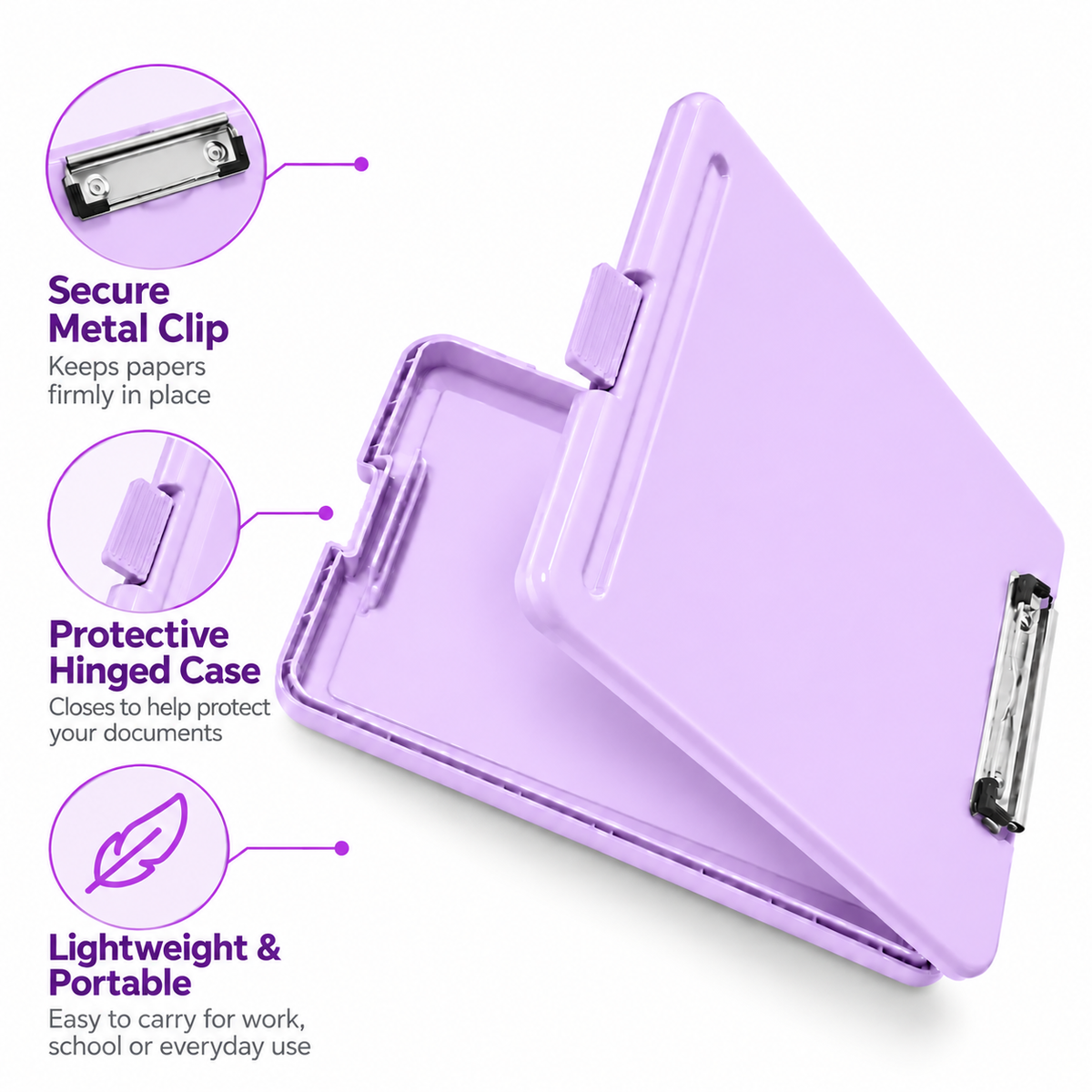 Single A4 Pastel Purple Plastic Clipboard Box File - Storage Filing Case