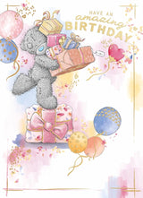 Bear Stood On Present Holding Presents Birthday Card