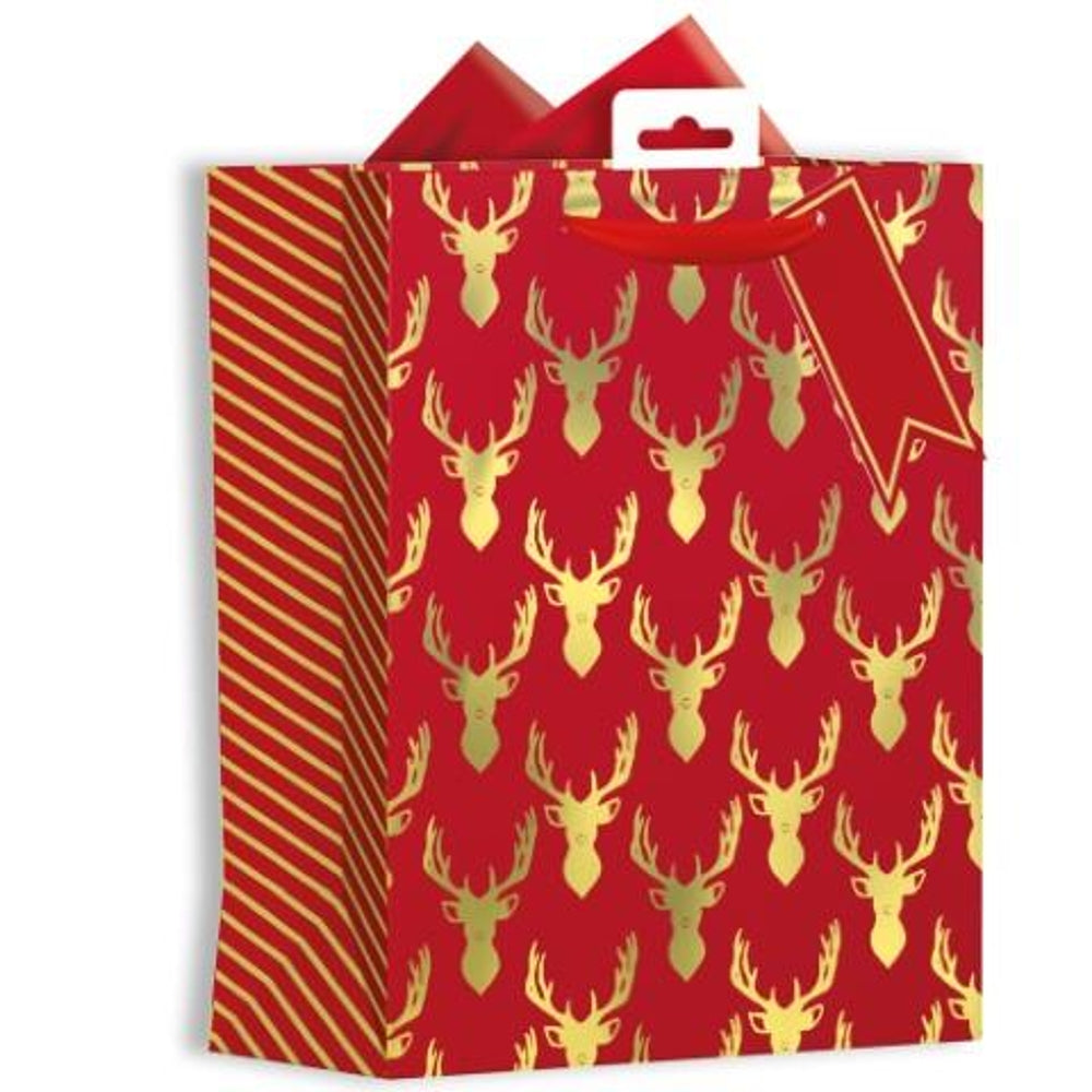 Stag Heads Design Medium Christmas Gift Bag 