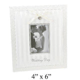 Wedding Day" Ivory/Silver Fabric Frame with Bow - 4" x 6
