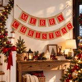 Merry Christmas 2 Strings Hessian Bunting 14 Square Pennants