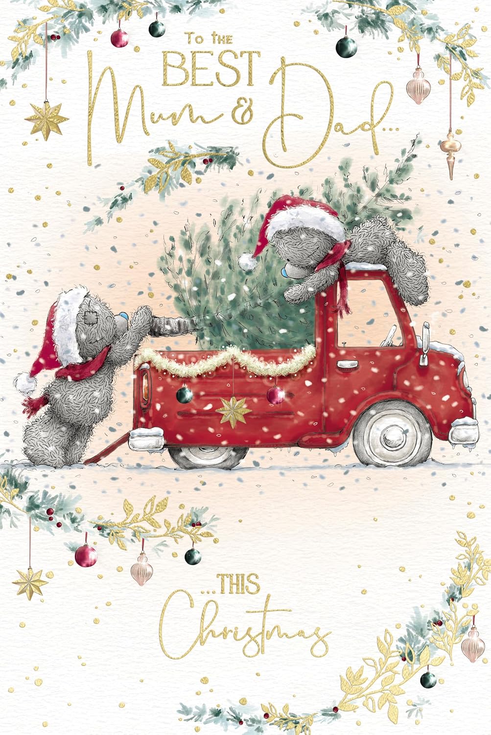 Bear Loading a Tree Onto A Truck Best Mum And Dad Christmas Card