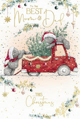 Bear Loading a Tree Onto A Truck Best Mum And Dad Christmas Card