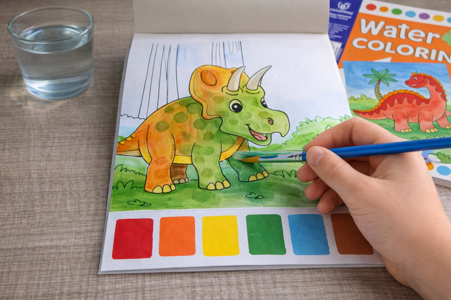 Dinosaur Water Colouring Set (21cm x 15cm) - A5 Size 10 Painting Sheets Paint Brush Included