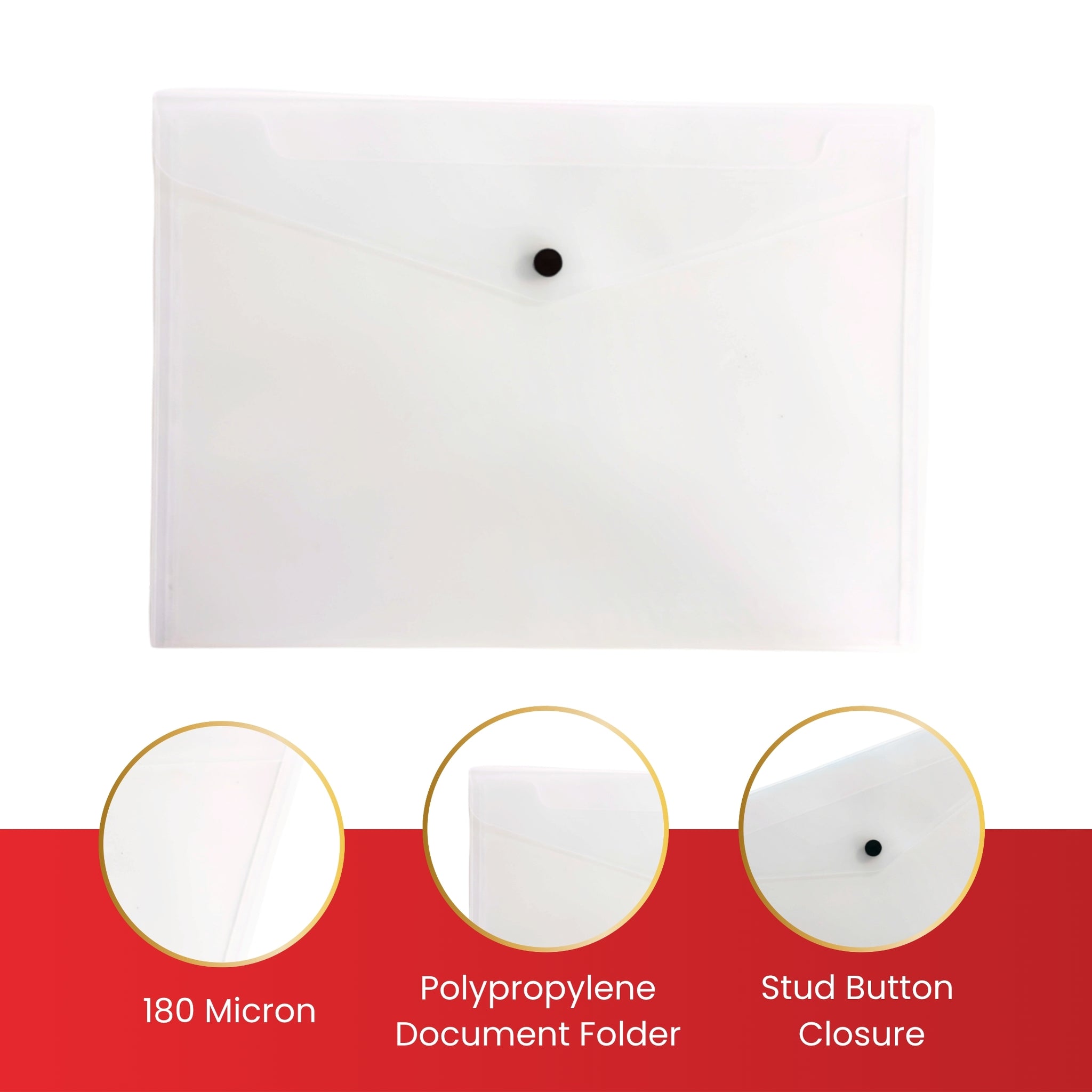 Pack of 20 Janrax A3 Clear Document Wallets - Button Stud Folder