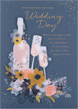 Traditional Illustrated Bottle & Glasses Design Luxury Boxed Wedding Congratulations Card