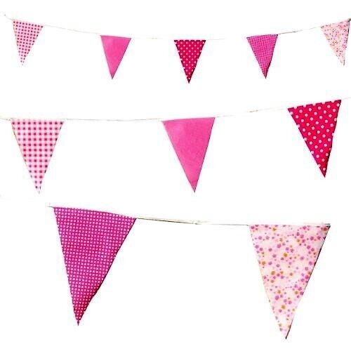 C1004 Shabby Chic Vintage Pink Print Bunting 10m with 20 Pennants