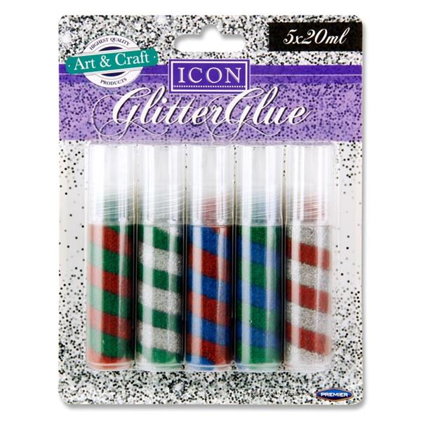 Pack of 5 20ml Christmas Rainbow Glitter Glue by Icon Art