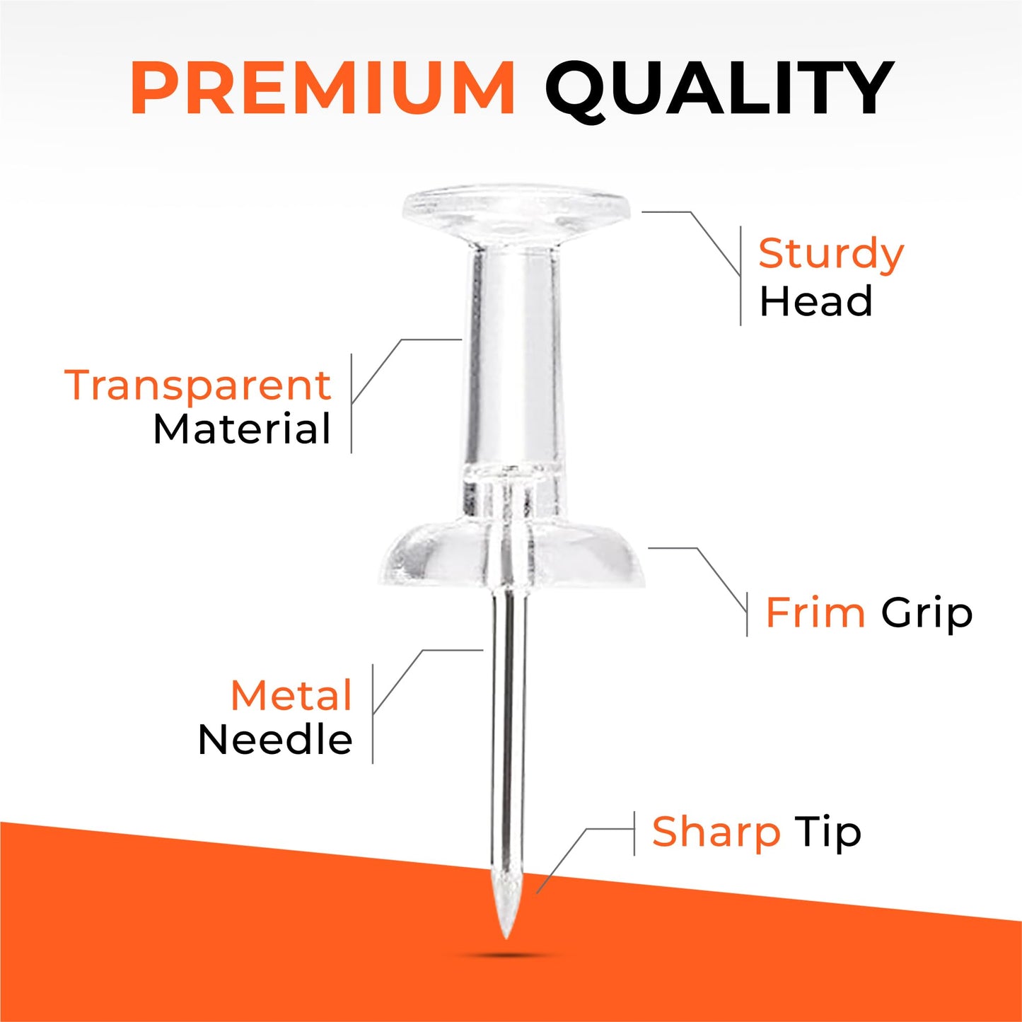 Pack of 500 Janrax Clear Transparent Push Pins