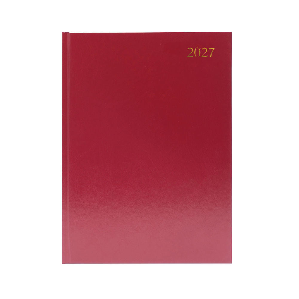 Janrax 2027 A4 2 Days Per Page Burgundy Desk Diary