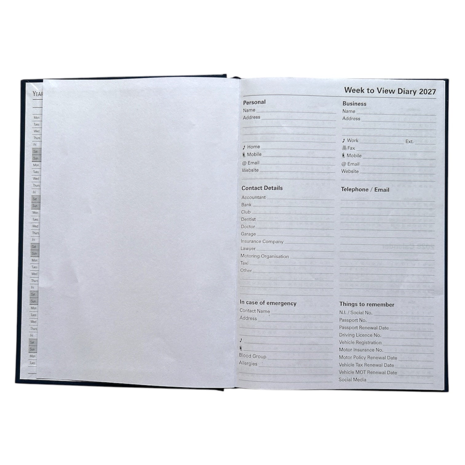 Janrax 2027 A5 Week To View Blue Desk Diary