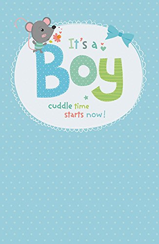 Boy Cuddles Time New Born Baby Boy Birth Greeting Card 