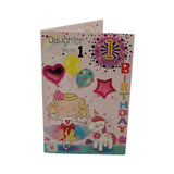 Daughter Age 1 Girl And Unicorn Design Juvenile Birthday Card With Badge