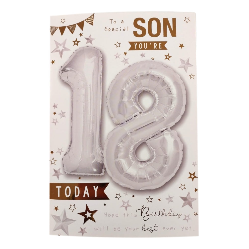 To a special Son You're 18 Balloon Boutique Greeting Card
