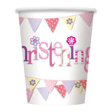Pack of 8 Pink Bunting Christening 9oz Paper Cups