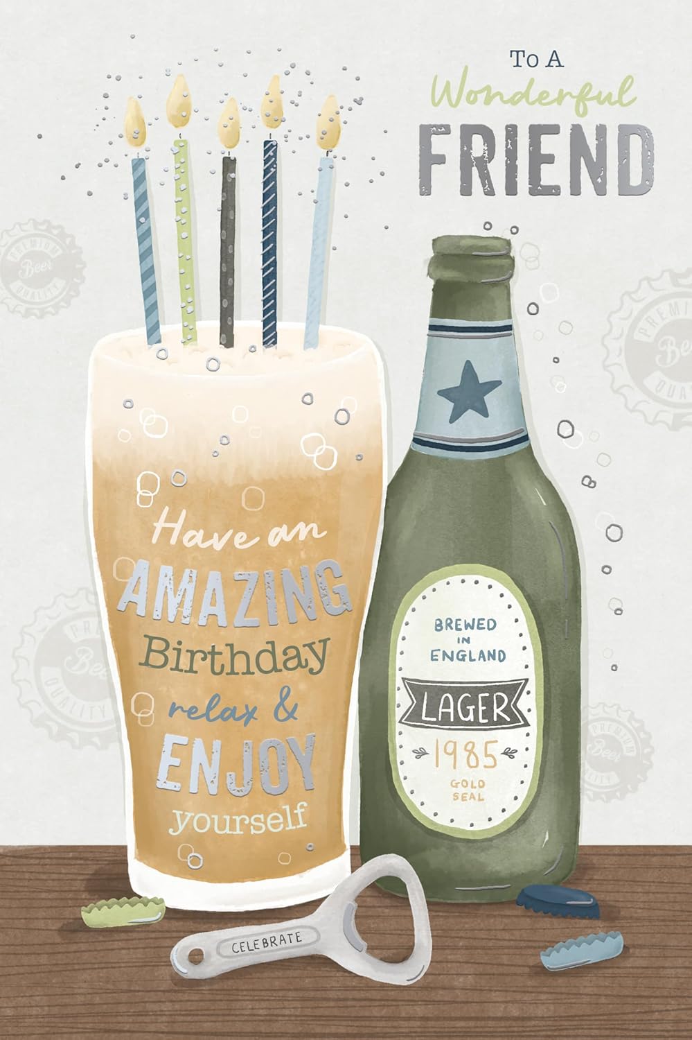 Pint Of Lager With Candles Luxury Silver Foiled Friend Birthday Card