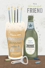 Pint Of Lager With Candles Luxury Silver Foiled Friend Birthday Card