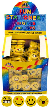 Pack of 4 Assorted Design Eraser Smiley 25mm Novelty Stationery