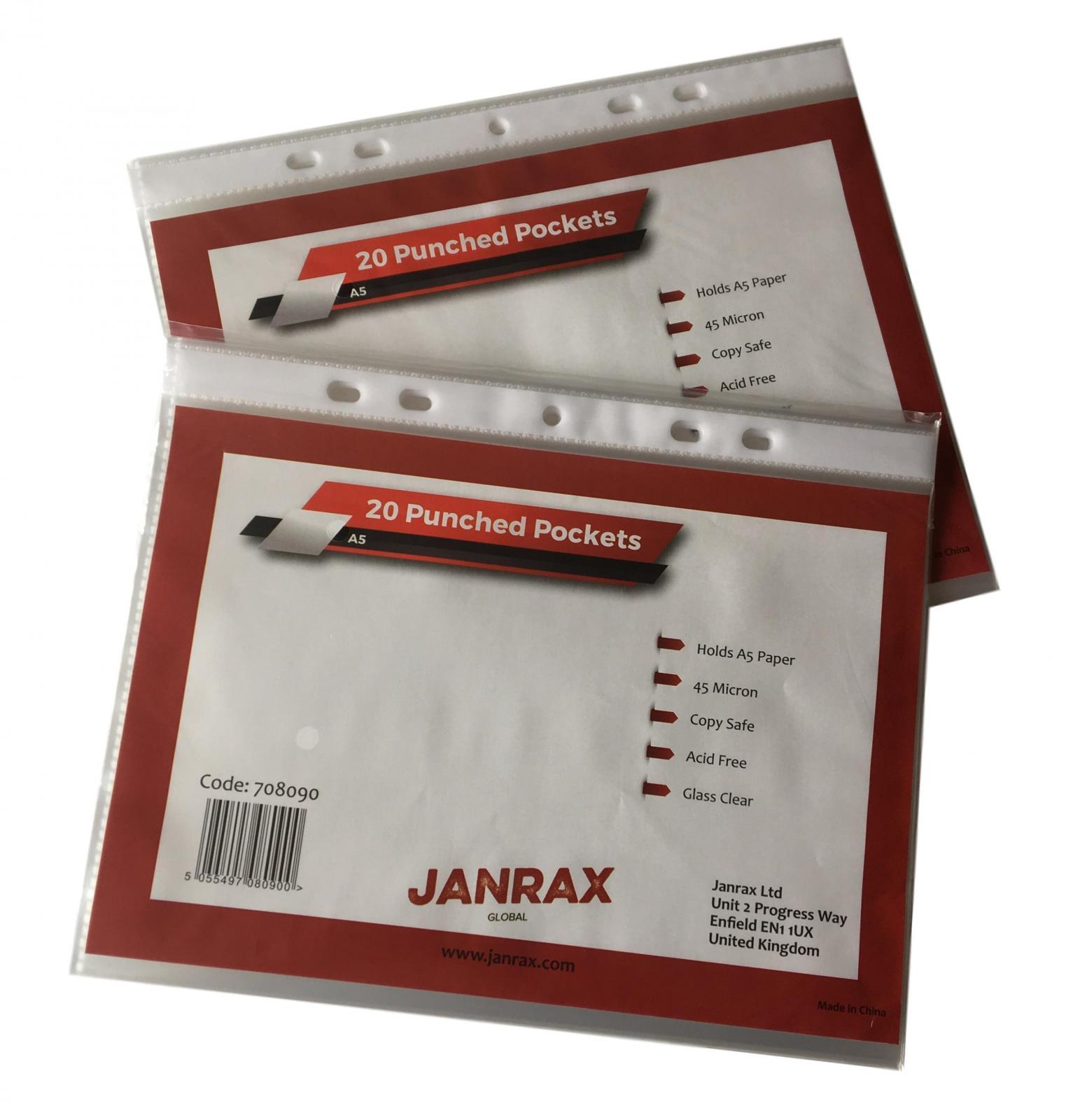 Pack of 20 A5 Glass Clear Punched Pockets by Janrax