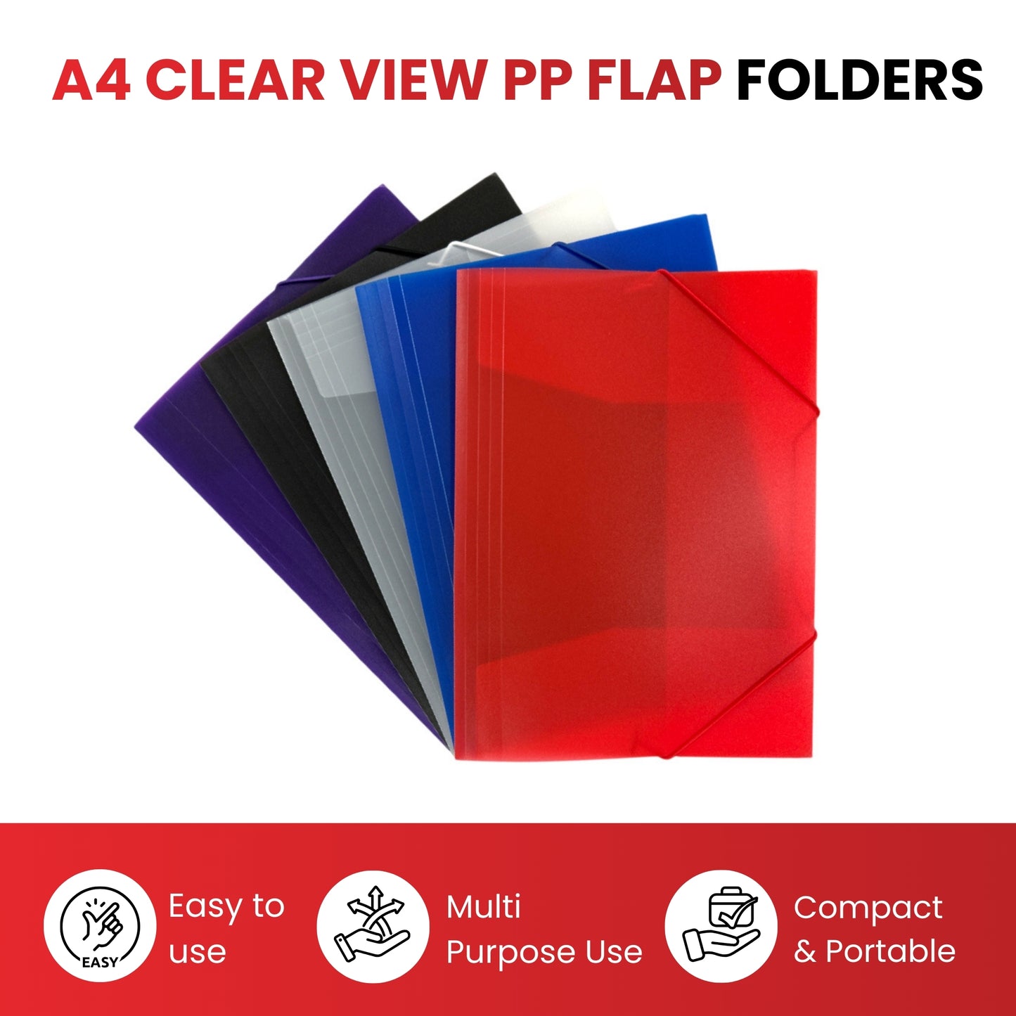 Janrax A4 Clearview Black 3 Flap Folder with Elasticated Closure