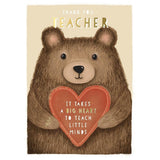 Fluffy Bear with Heart Design Thank You Teacher Card