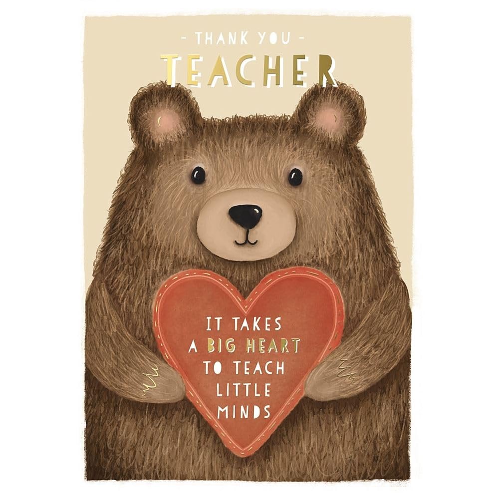 Fluffy Bear with Heart Design Thank You Teacher Card