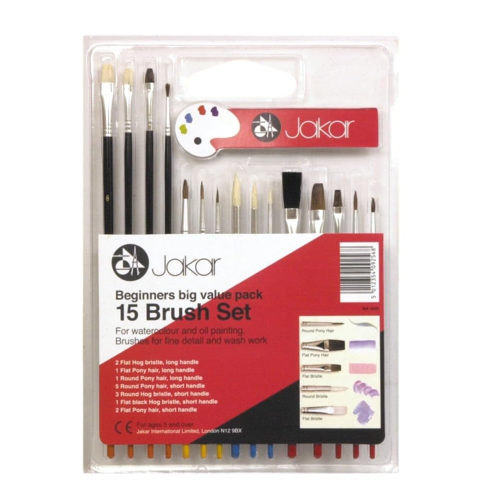 Brushes Set of 15 Assorted for Watercolours and Acrylics and Oils Value Pack