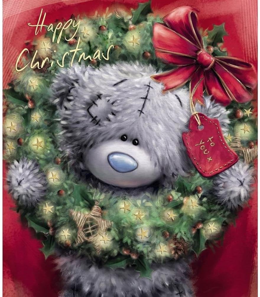 Bear With Wreath Over His Head Christmas Card