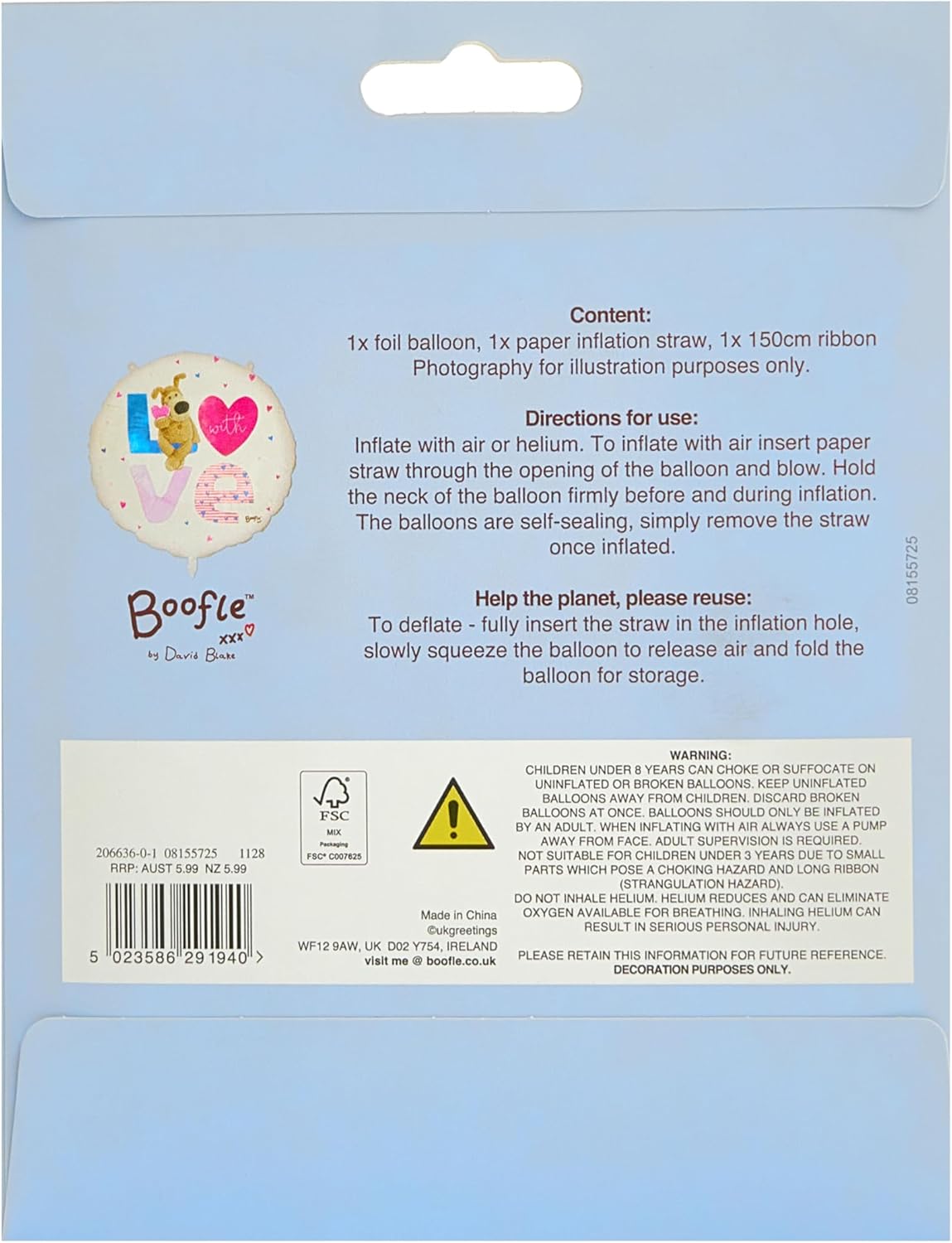 Boofle Love Foil Inflated Balloon For All Occasions Thank you, Birthday, Congratulations