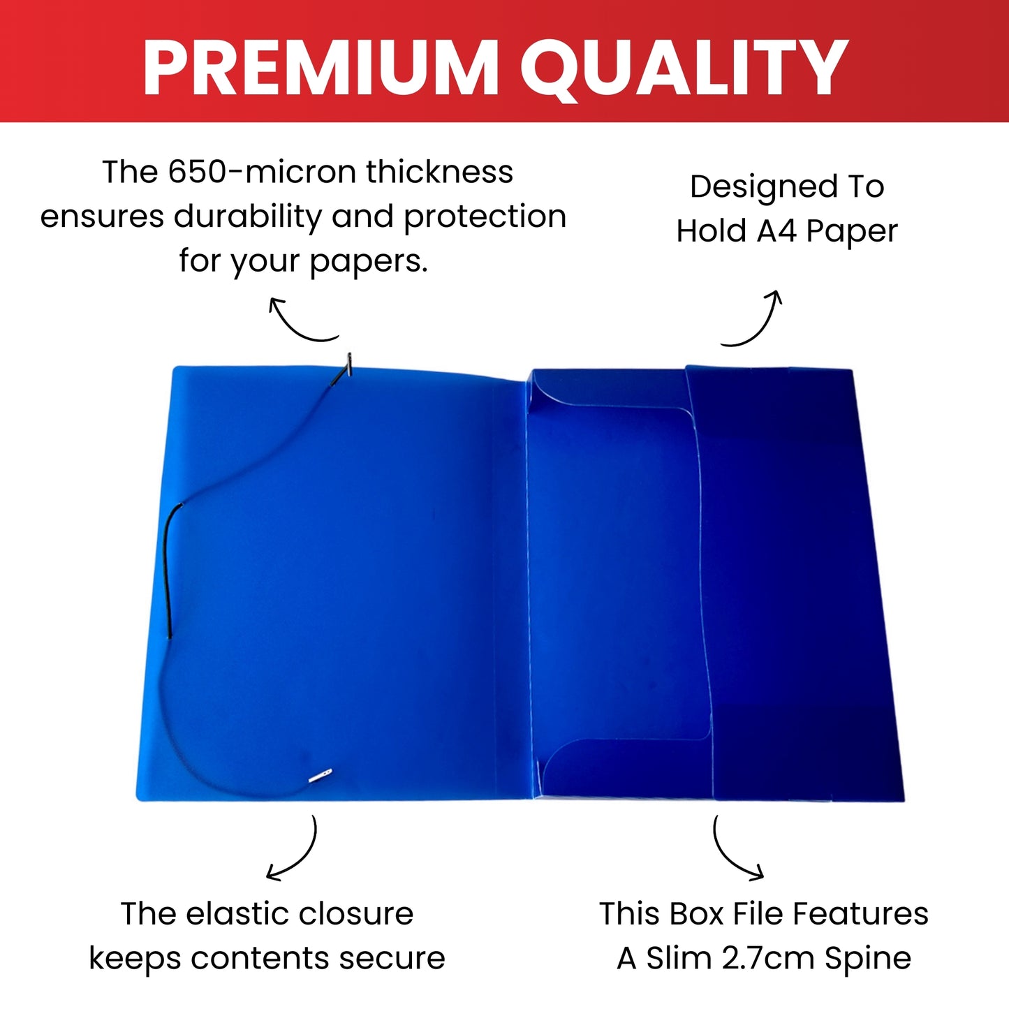 A4 Clearview Blue Box File with Elastic Closure