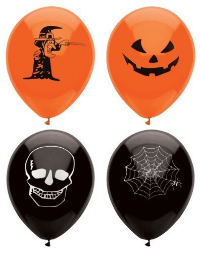 Halloween Balloons 23cm With Print 2 Assorted Colours {DC}