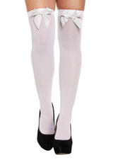 White Hold-Up Stockings with White Bows - Halloween Party Fancy Dress