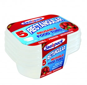Pack of 5 Rectangular Reusable Food Tubs (10cm x 6cm) {DC}