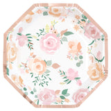 Pack of 8 Pink Blooms Octagon Shaped 8.25" Plates with Foil Stamping {DC}