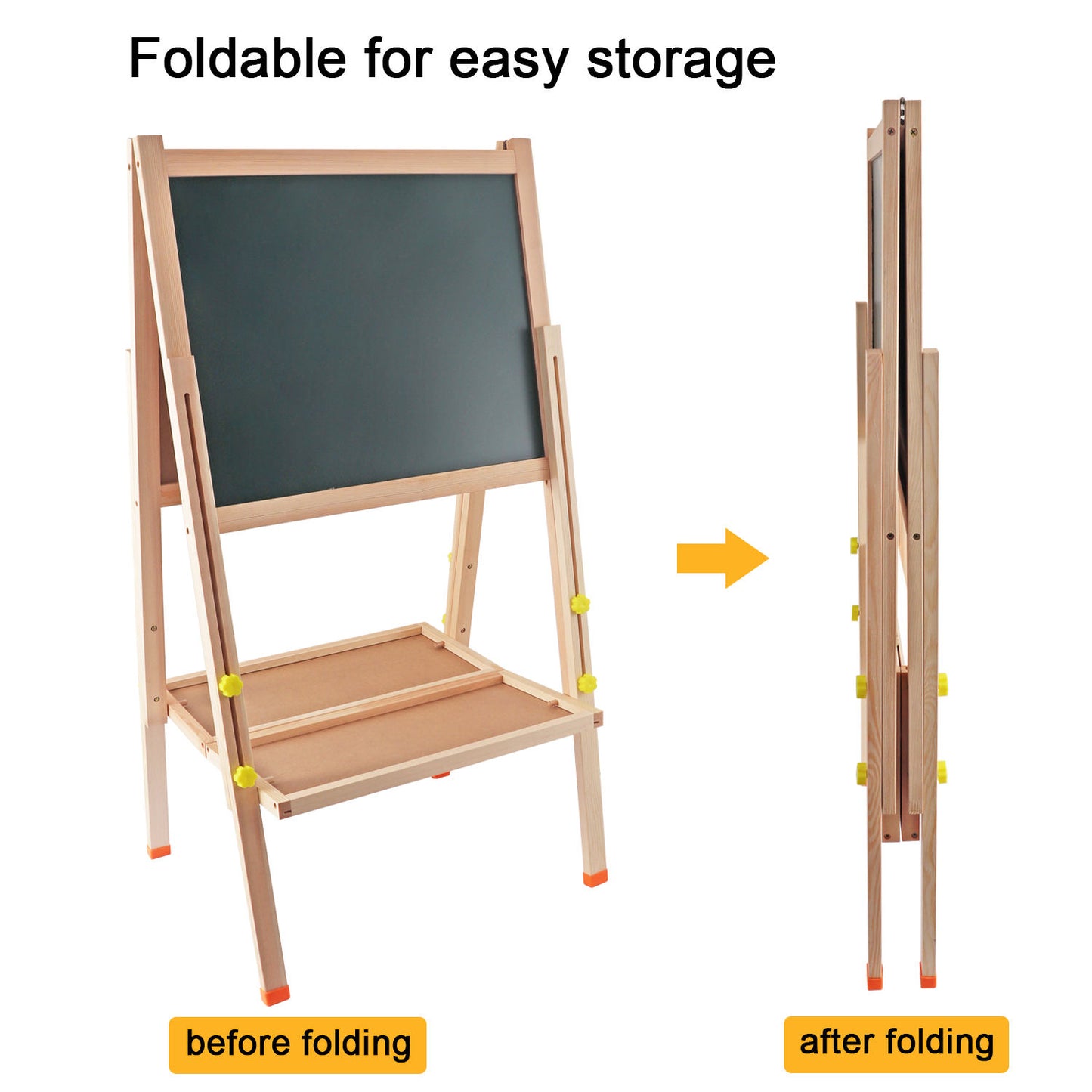 Height Adjustable and Foldable Wood Whiteboard Black Board Easel 57 x 80cm