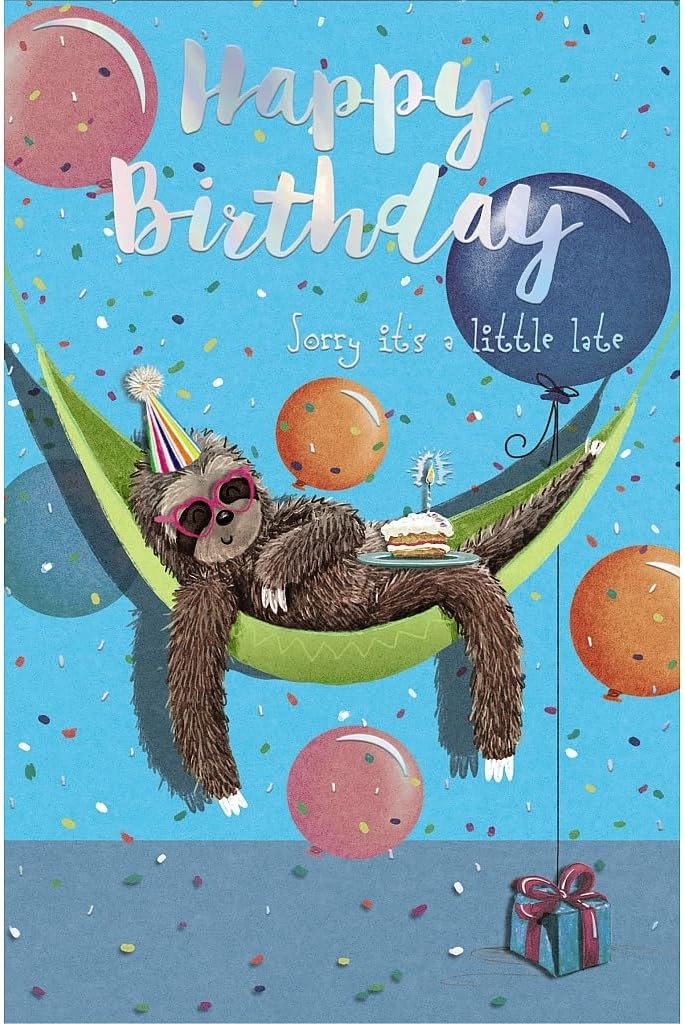 Party Sloth in a Hammock Belated Birthday Card