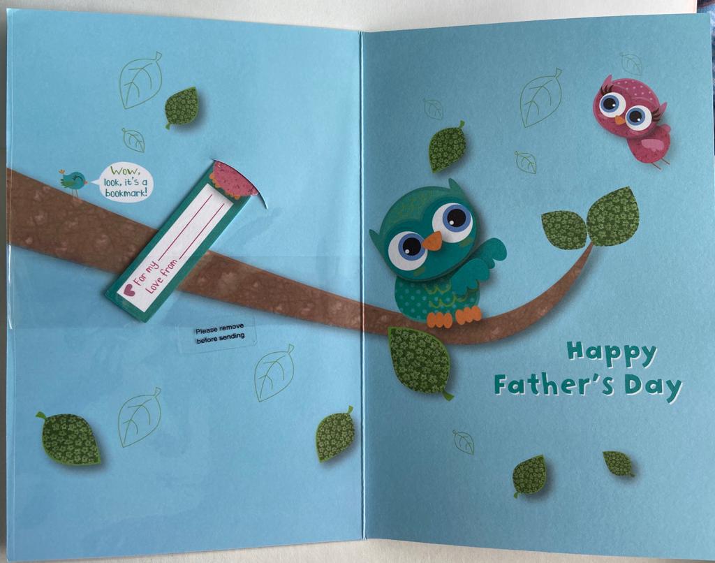 Grandad From Granddaughter Cut Owls Father's Day Card With Book Mark 