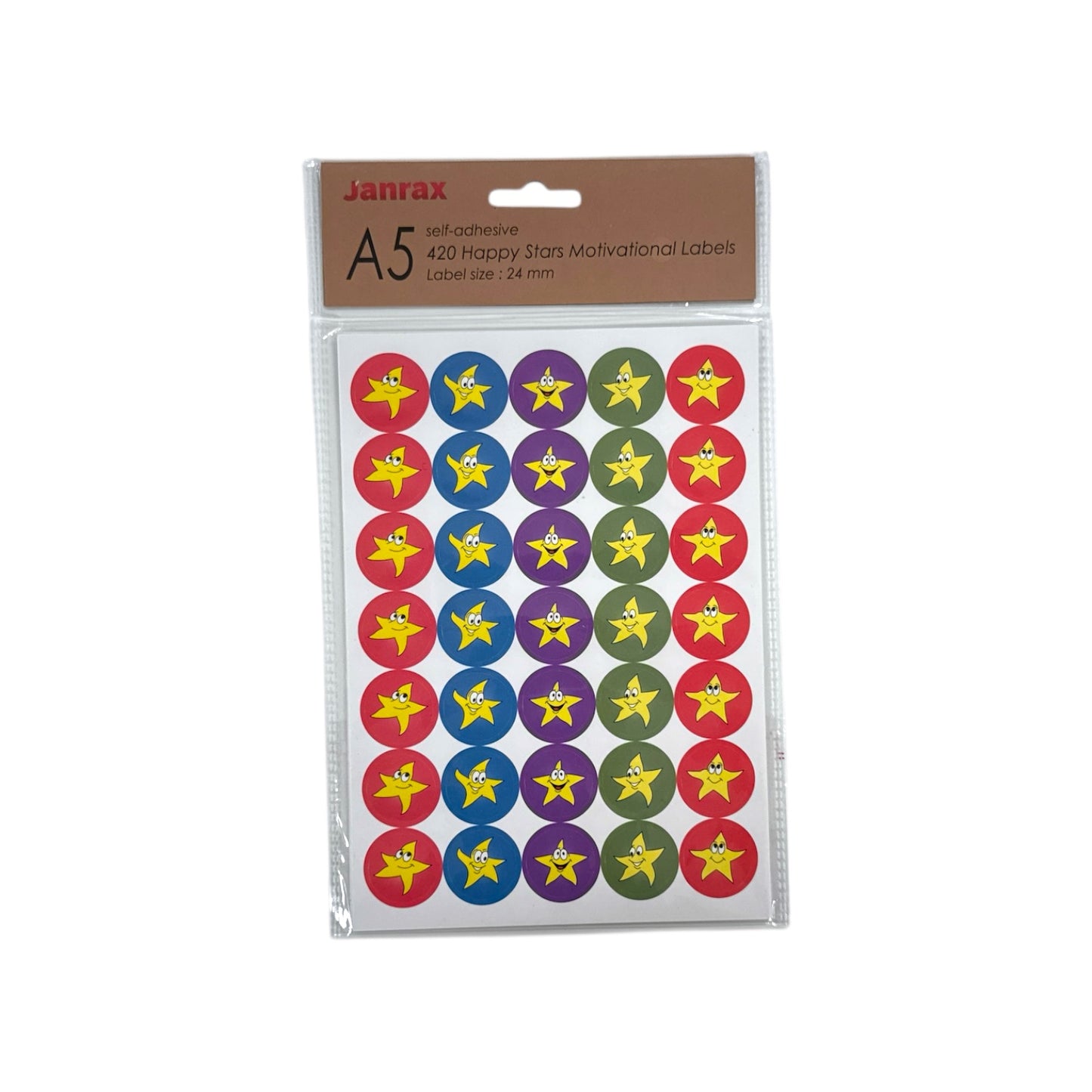 Pack of 420 Motivational Happy Stars 24mm Self-Adhesive Labels