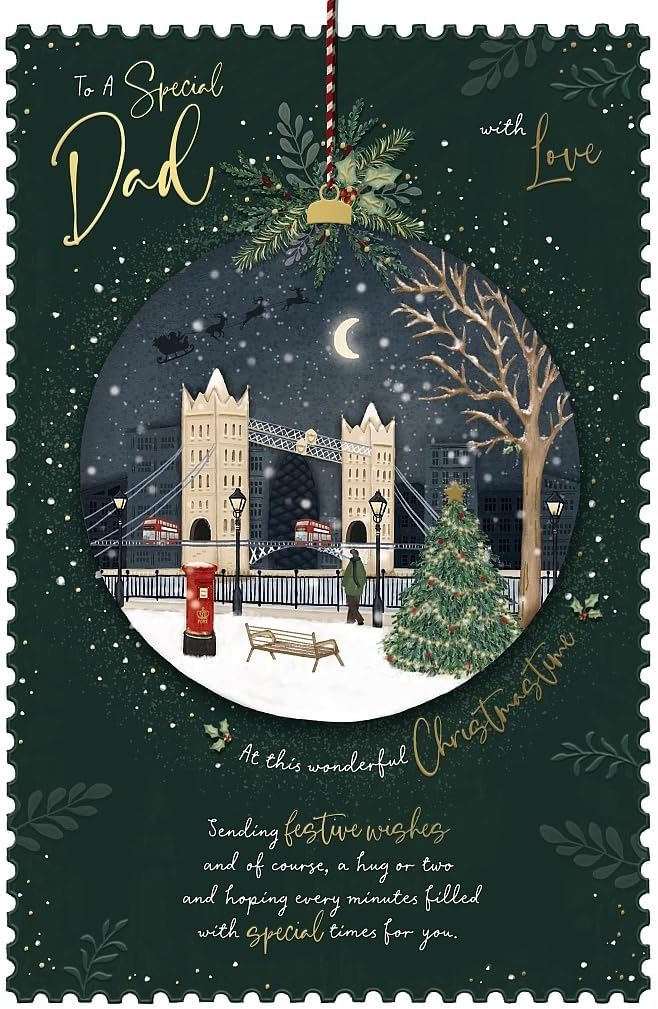 London Tower Bridge In Snow Dad Christmas Card
