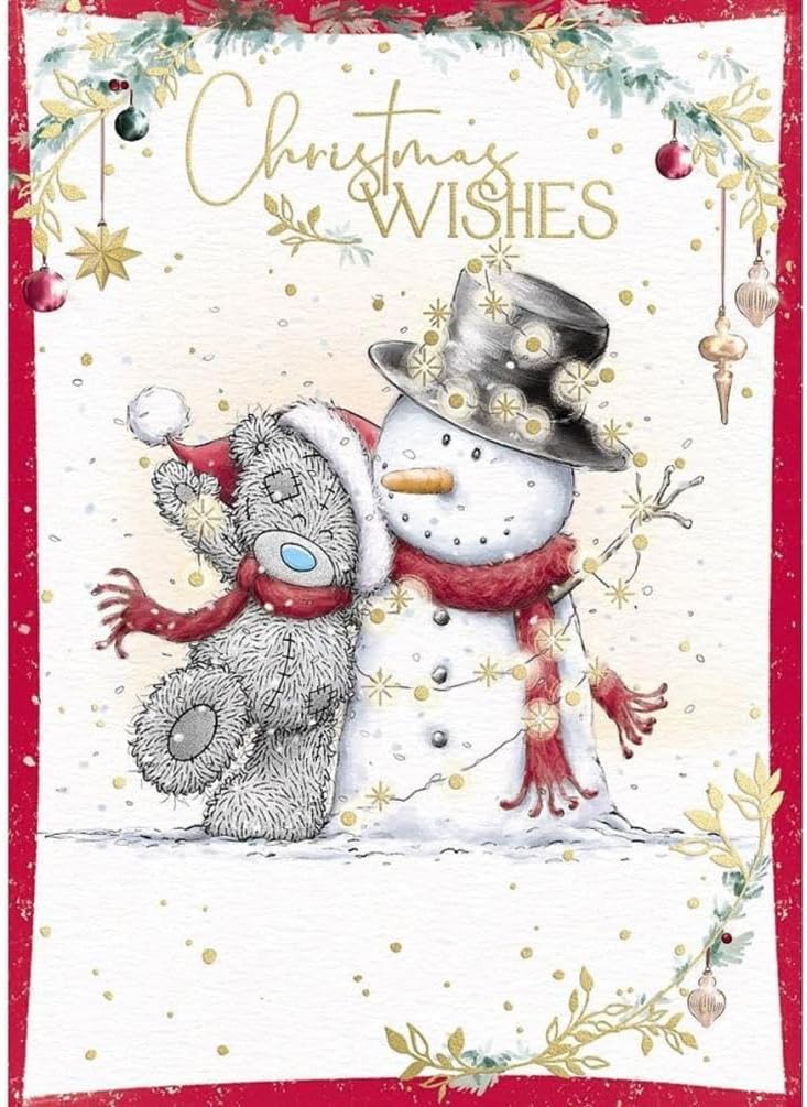 Bear With Snowman Christmas Wishes Card