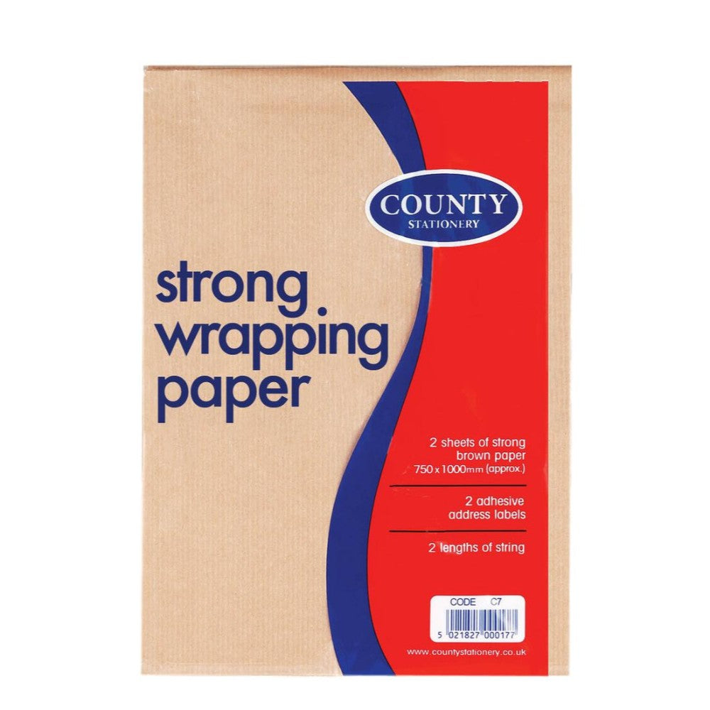 strong brown wrapping paper x 2 sheets 77cm by 1000cm x 2 adhesive address labels