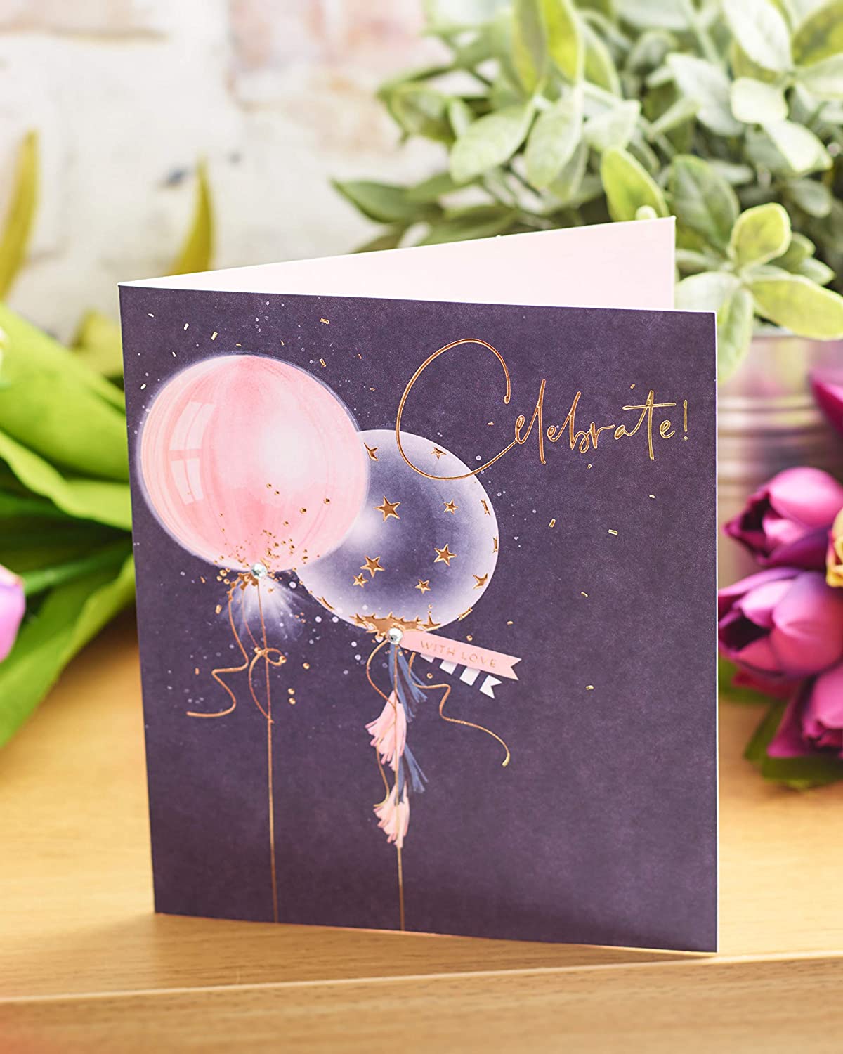 Celebrate Metallic Gold Foil Finished Balloons Greeting Card