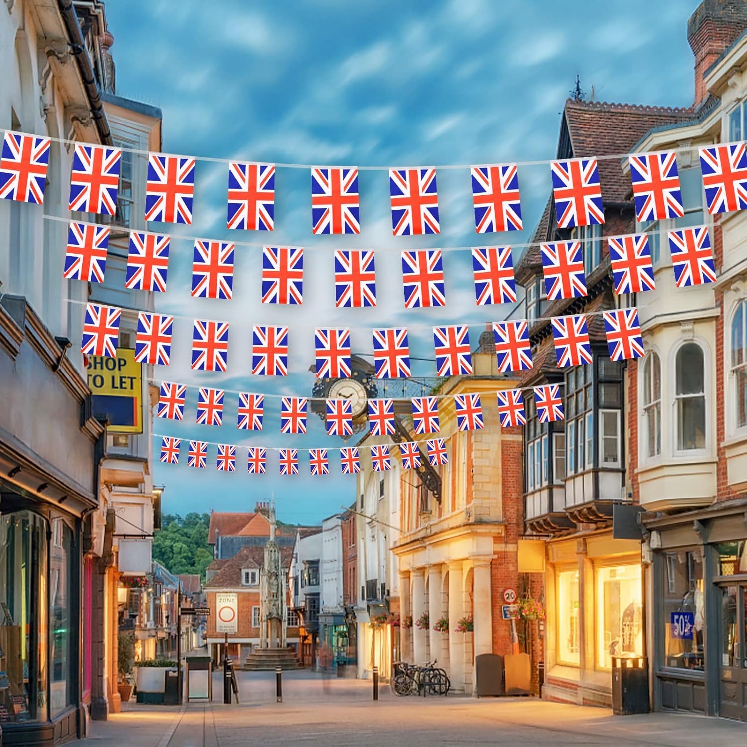 Union Jack Bunting 10m with 20 Square Flags