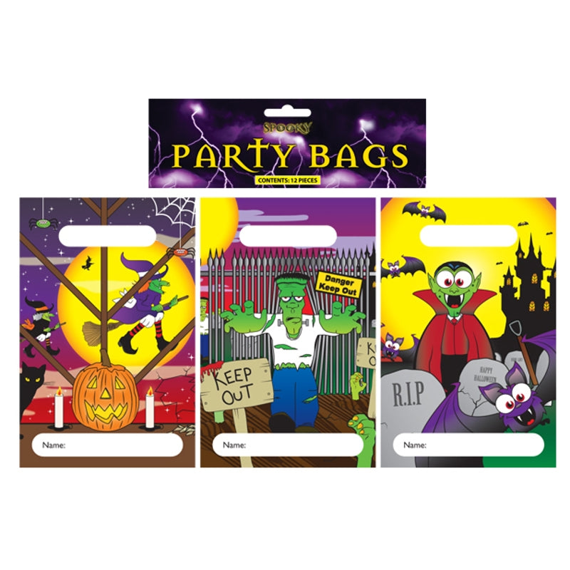 Pack of 12 Spooky Scary Halloween Party Bags Loot Trick or Treat Children Kids {DC}