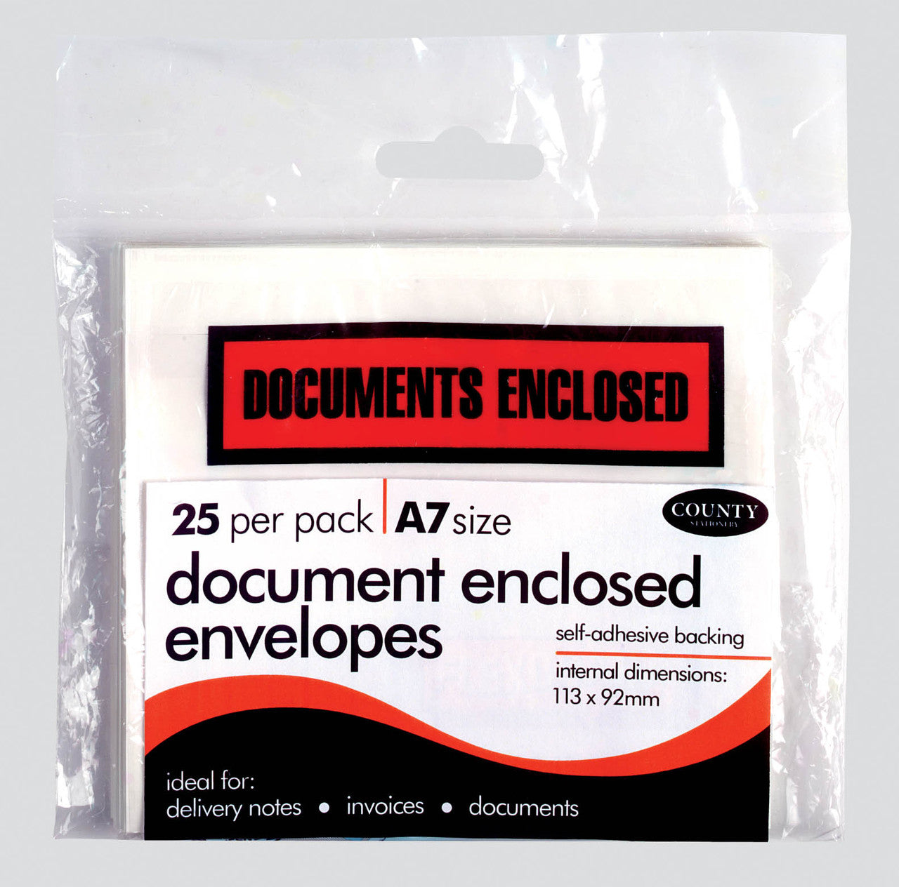 Document Enclosed Envelopes - Pack of 25 - Self Adhesive Backing - A7 Size