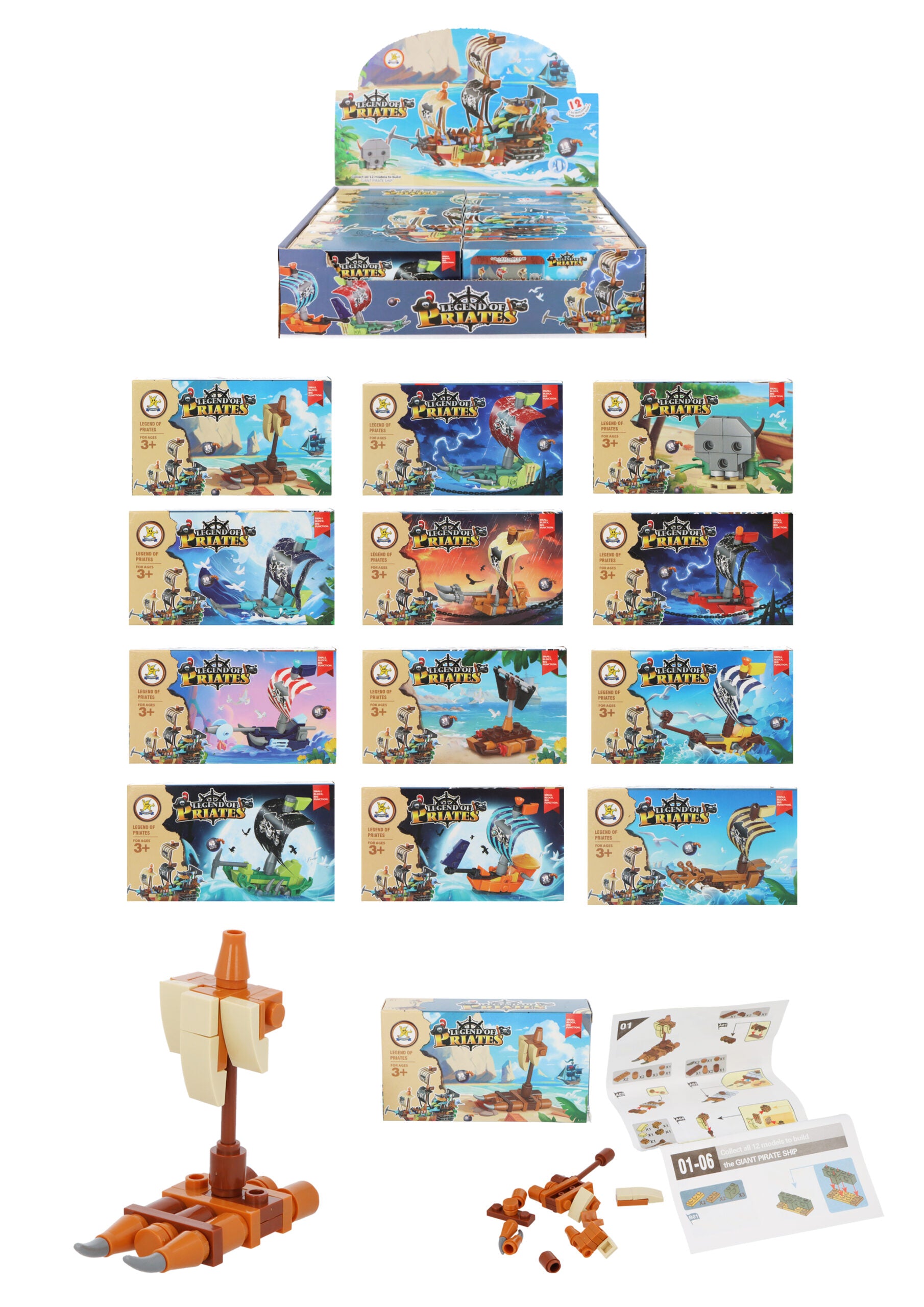 Single Pirate Lego Block Kit - Construction Toys Party Favours Stocking Fillers