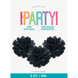 Pack of 3 Black Mini Puff Tissue Decorations