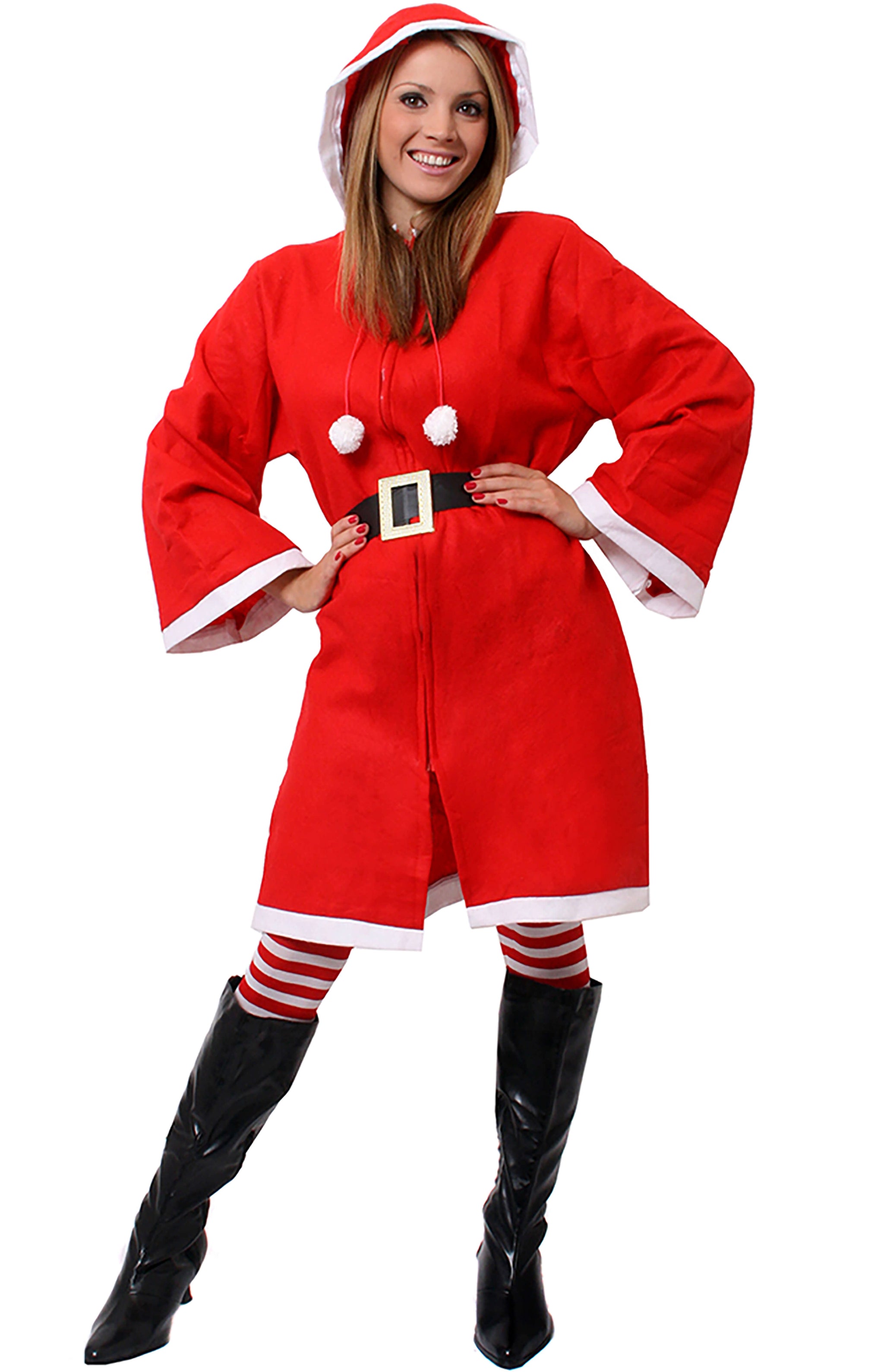 Female Christmas Hooded Santa Fancy Dress Costume {DC}